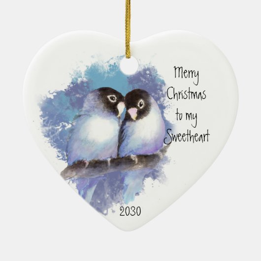 Dated Merry Kerstmis Sweeite Tortelduifjes Keramisch Ornament (Achterkant)