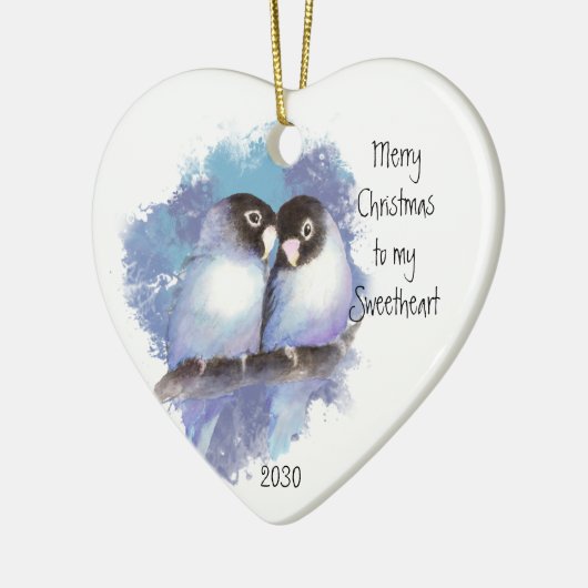Dated Merry Kerstmis Sweeite Tortelduifjes Keramisch Ornament (Links)