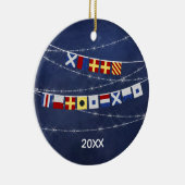 Dated Nautical Merry Kerstmis Signal Flag Keramisch Ornament (Rechts)
