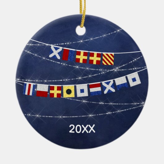 Dated Nautical Merry Kerstmis Signal Flag Keramisch Ornament (Voorkant)