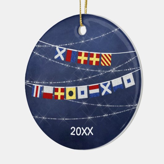 Dated Nautical Merry Kerstmis Signal Flag Keramisch Ornament (Links)