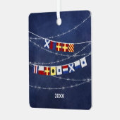 Dated Nautical Merry Kerstmis Signal Flag Metalen Ornament (Voorkant links)