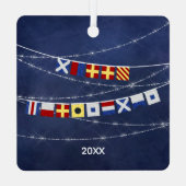 Dated Nautical Merry Kerstmis Signal Flag Metalen Ornament (Achterkant)