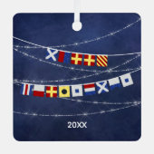 Dated Nautical Merry Kerstmis Signal Flag Metalen Ornament (Voorkant)