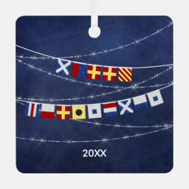 Dated Nautical Merry Kerstmis Signal Flag Metalen Ornament