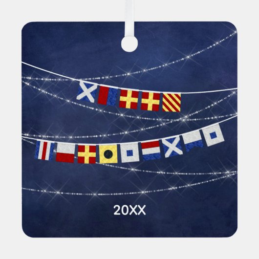 Dated Nautical Merry Kerstmis Signal Flag Metalen Ornament (Voorkant)