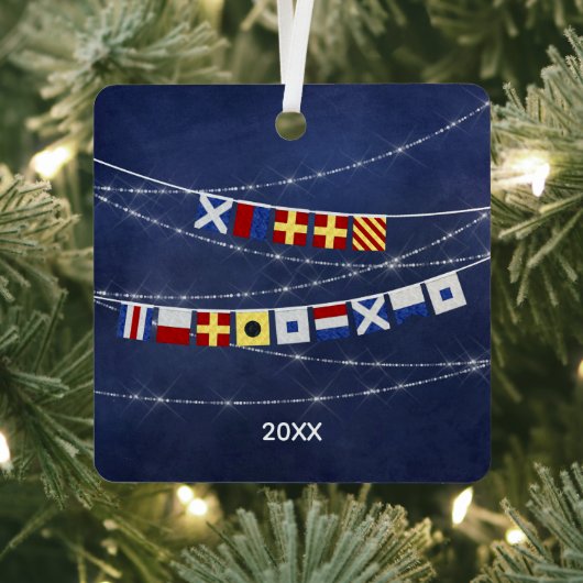 Dated Nautical Merry Kerstmis Signal Flag Metalen Ornament (Insitu)