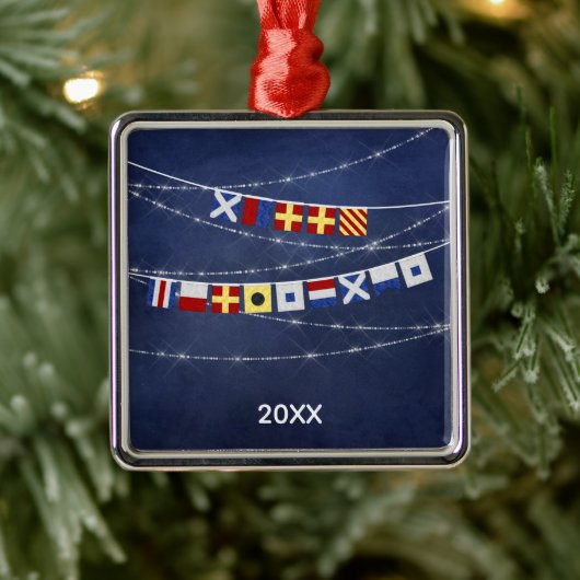 Dated #Nautical Merry #Kerstsignaalvlag Metalen Ornament (Boom)