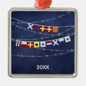 Dated #Nautical Merry #Kerstsignaalvlag Metalen Ornament (Voorkant)