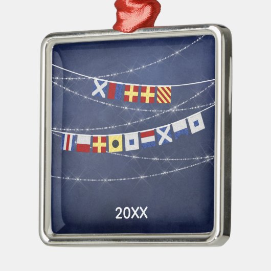 Dated #Nautical Merry #Kerstsignaalvlag Metalen Ornament (Links)