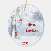 Dated Red Kardinaal Birds Kerstsneeuwbomen Keramisch Ornament (Links)