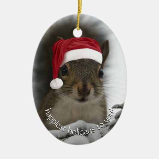 Dated Santa Squirrel™ gelukkigste Feestdagen Keramisch Ornament (Voorkant)