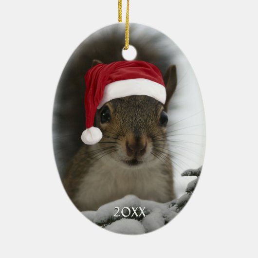 Dated Santa Squirrel™ gelukkigste Feestdagen Keramisch Ornament (Achterkant)