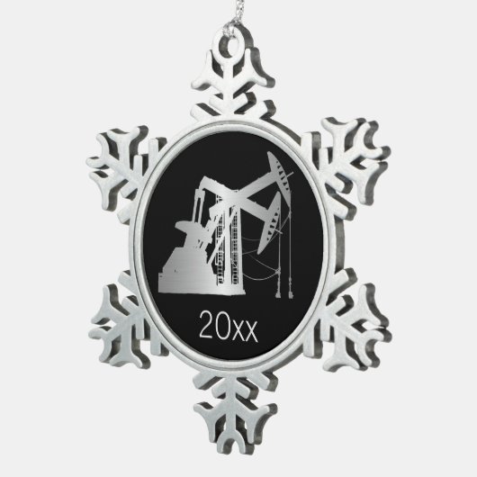 Dated Silver Gadient Oilfield Pumping Units Tin Sneeuwvlok Ornament (Rechts)