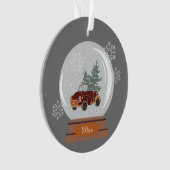 Dated Snow Wereldbol met Red Car & Tree, op maat g Ornament (voorkant)