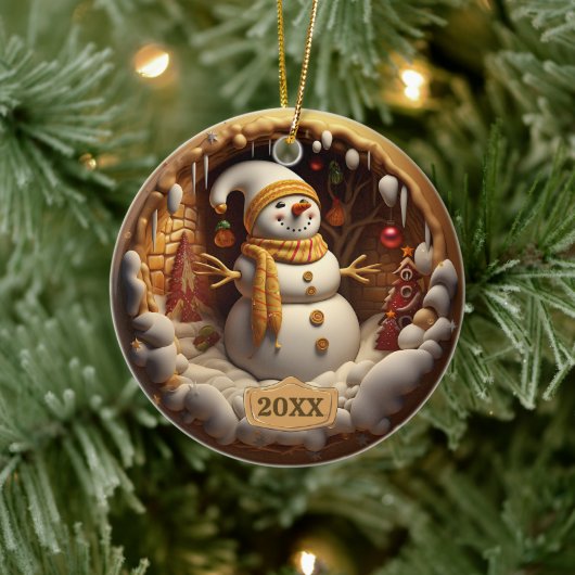 Dated Snowman-kerstversiering Keramisch Ornament (Boom)