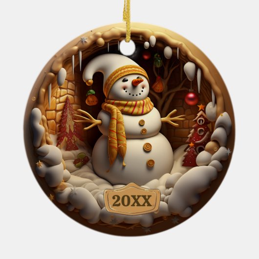 Dated Snowman-kerstversiering Keramisch Ornament (Achterkant)