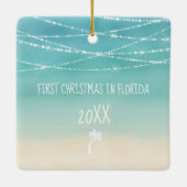 Dated Tropical Beach First Kerstmis in Florida Keramisch Ornament (Achterkant)