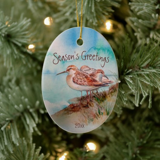 Dated, Waterverf Sandpiper Shore Beach Bird Art Keramisch Ornament (Boom)
