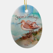 Dated, Waterverf Sandpiper Shore Beach Bird Art Keramisch Ornament (Achterkant)