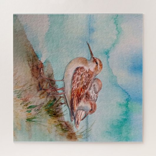 Dated, Waterverf Sandpiper Shore Beach Bird Art Legpuzzel (Horizontaal)