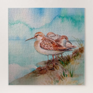 Dated, Waterverf Sandpiper Shore Beach Bird Art Legpuzzel