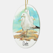 Dated, Waterverf Seagull, Beach, Shore, Bird Keramisch Ornament (Links)