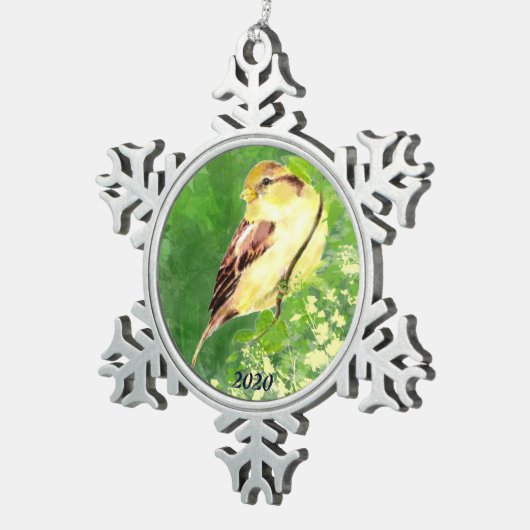 Dated Waterverf Song Sparrow Bird Natuur Art Tin Sneeuwvlok Ornament (Rechts)