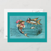 Datende vis met Petten Vintage Briefkaart (Voorkant / Achterkant)