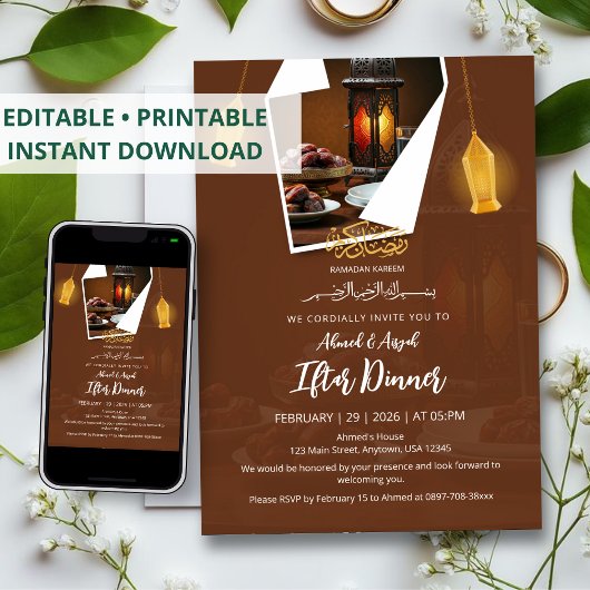 Dates and Lantern Elegant Design Iftar Invitation Kaart