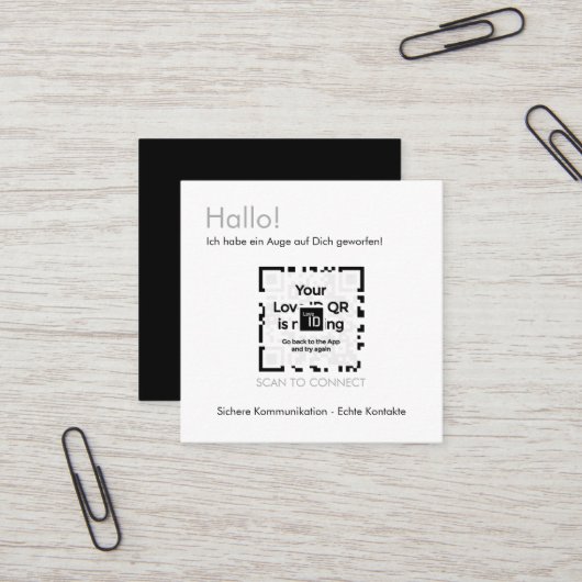 Dating Karte - BLACK - QR - PURE Collection Vierkante Visitekaartje (Voorkant / Achterkant in situ)