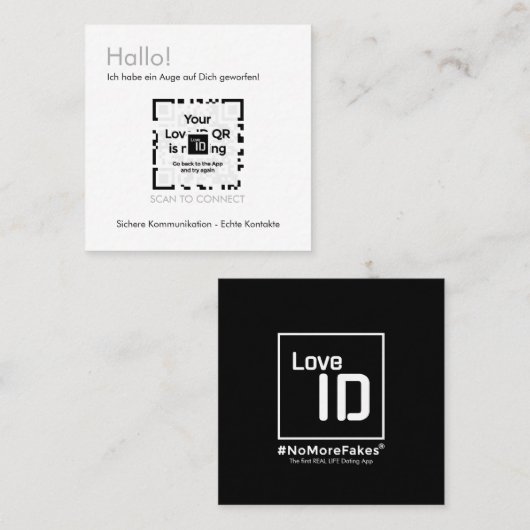 Dating Karte - BLACK - QR - PURE Collection Vierkante Visitekaartje (Voorkant / Achterkant)