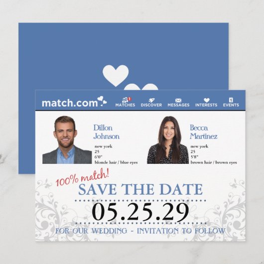 Dating Profile Save the Date Kaart (Voorkant / Achterkant)
