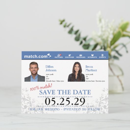 Dating Profile Save the Date Kaart (Staand voorkant)