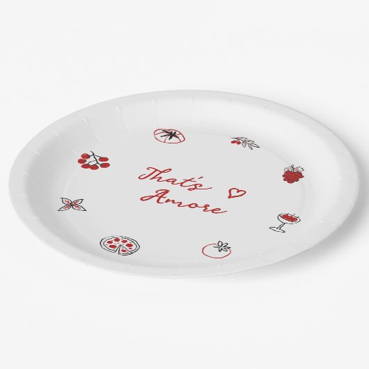 Dat's Amore Italiaans Eten Rood Bruiloftsfeestje Papieren Bordje (Gekanteld)