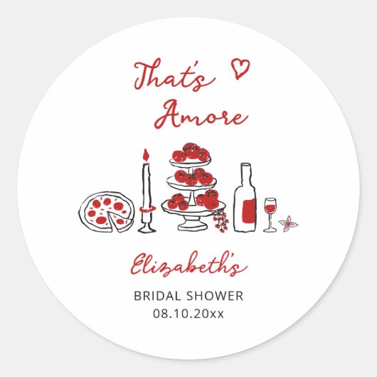 Dat's Amore Italiaanse Handgetekende Rood Bruiloft Ronde Sticker (Voorkant)