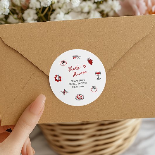Dat's Amore Italiaanse Handgetekende Rood Bruiloft Ronde Sticker