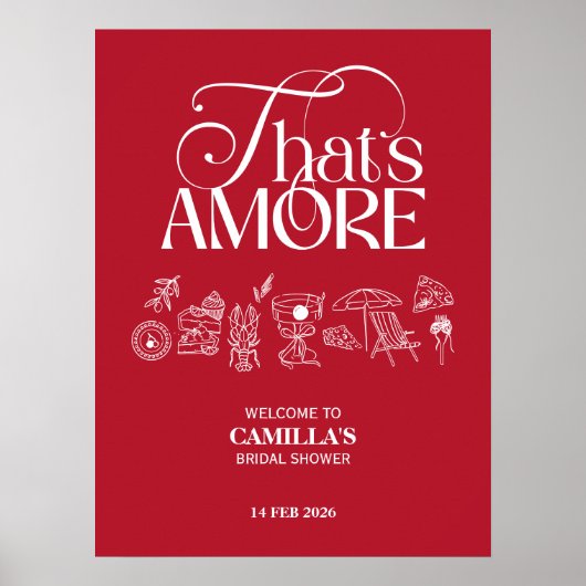 Dat's Amore met de hand getekende Bruids Shower Poster (Voorkant)