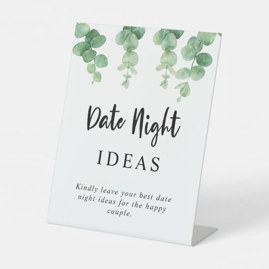 Datum acht ideeën Eucalyptus bruiloft botanisch Reclamebord Met Voetstuk (Voorkant)