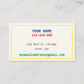 Datum afspelen Mam Kaart Kaart Kleurtekst Visitekaartje (Achterkant)