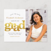 Datum afstuderen foto gouden typografie wit uitnodiging briefkaart (Voorkant)