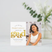 Datum afstuderen foto gouden typografie wit uitnodiging briefkaart (Staand voorkant)