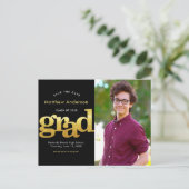 Datum afstuderen foto gouden typografie zwart uitnodiging briefkaart (Staand voorkant)