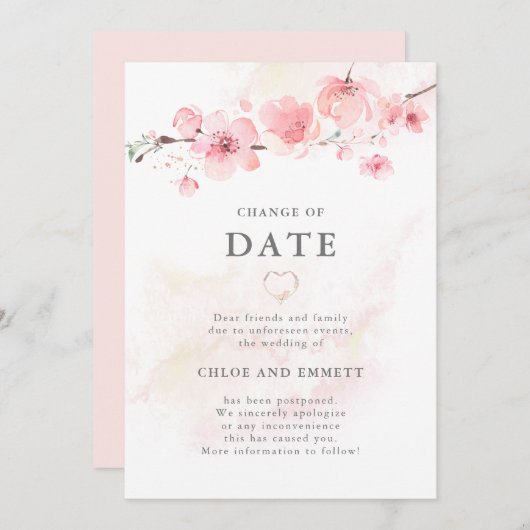 Datum bekendmaking Cherry Blossom Wedding Kaart (Voorkant / Achterkant)