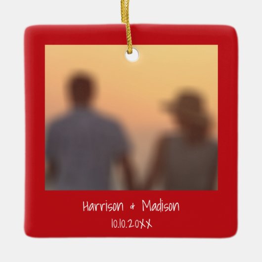 Datum bekendmaking rode grens aangepaste foto's ke keramisch ornament (Voorkant)