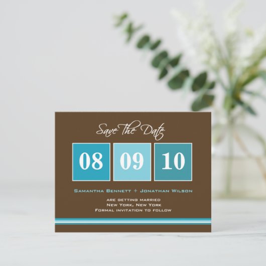 Datum blokkeert De datumkaart opslaan - Turquoise Save The Date (Staand voorkant)
