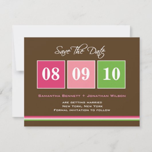 Datum Blokken Save The Date Kaart - Fuchsia Groen (Voorkant)