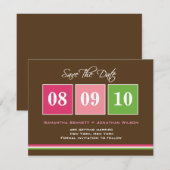 Datum Blokken Save The Date Kaart - Fuchsia Groen (Voorkant / Achterkant)