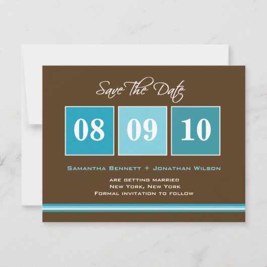 Datum Blokken Save The Date Kaart - Turquoise (Voorkant)