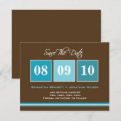 Datum Blokken Save The Date Kaart - Turquoise (Voorkant / Achterkant)